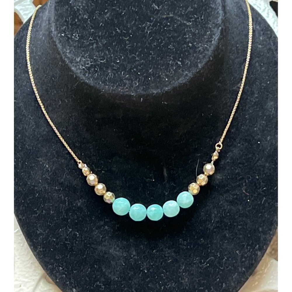 Cyan Turquoise Bead and Sterling 18” Necklace